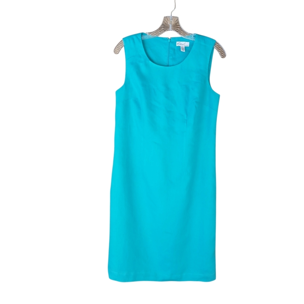 Kim Rogers Turquoise Sleeveless Linen Sheath Dress Size 8